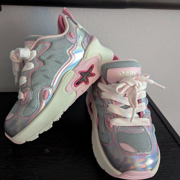 Super Baby Olivia Edition Pink Silver Iridescent Shoes Pink Lace Up